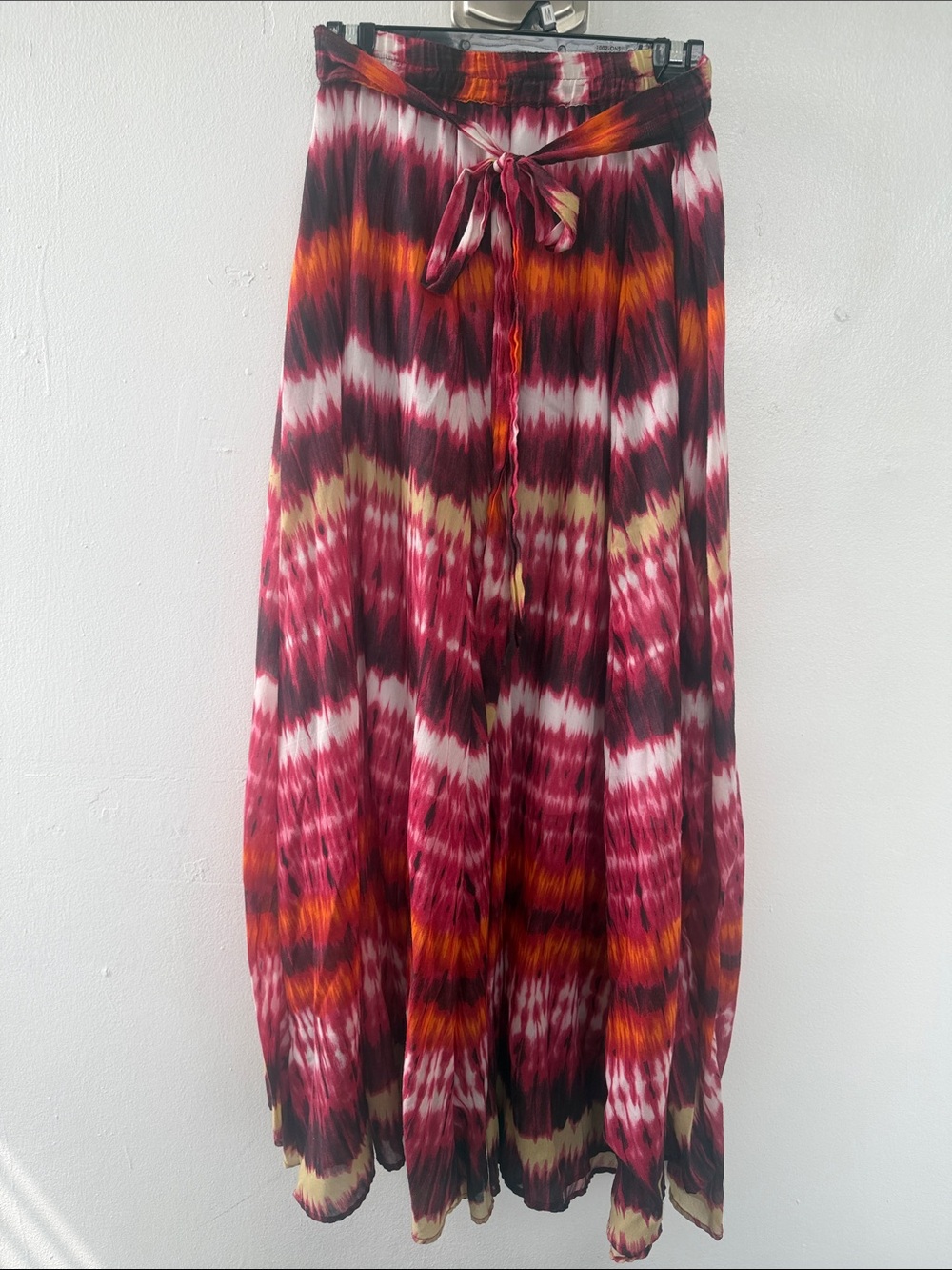 Boho Tie-Dye Maxi Skirt in Burgundy, Pink & Orange